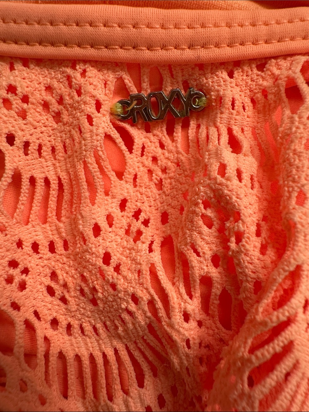 Roxy Bathing Suit Top Crochet Flounce Bright Orange size M - Picture 4 of 7